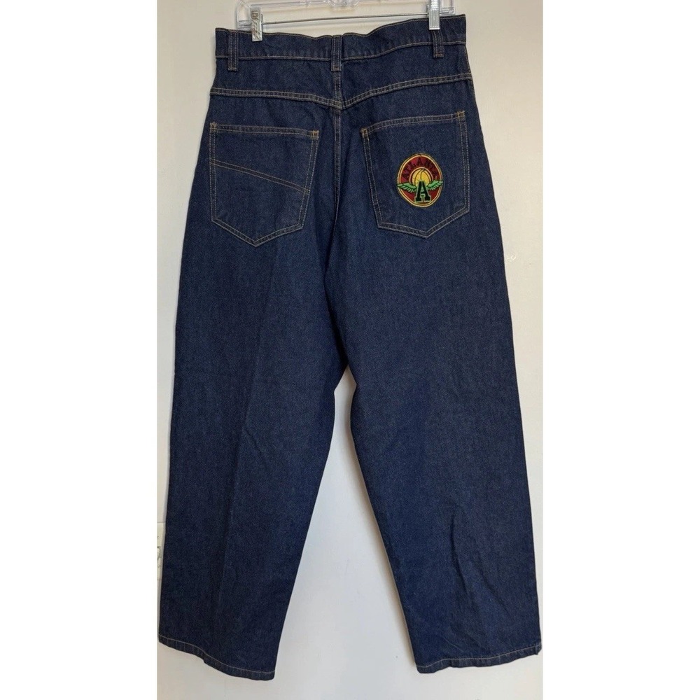 Vtg UNK NBA Teams Embroidered Patches Denim Jeans Mens Streetwear Hip Hop 32x31 - Picture 3 of 12